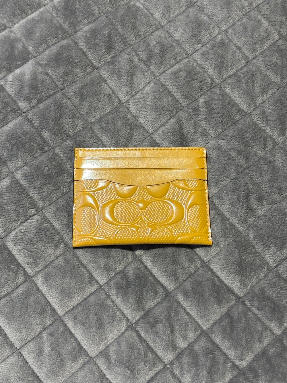Coach Slim ID Card Case in Signature Patent Leather Yellow & Brown